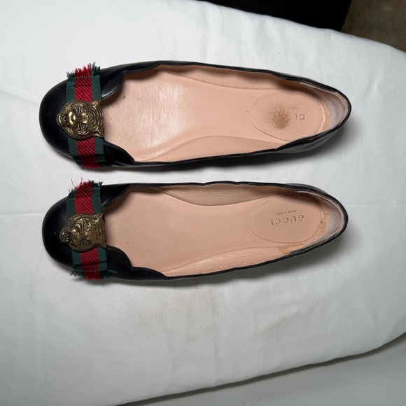 Gucci Sylvie Web & Feline Scalloped Ballet Flats 36.5 navy blue - Picture 3 of 7